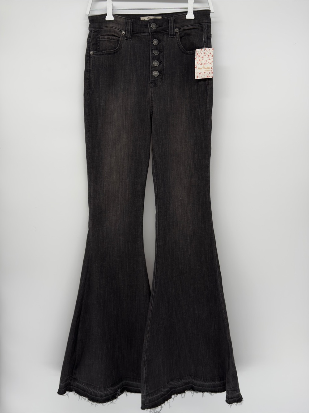 Free People Irreplaceable Flare Jeans 28 Galaxy Black High Rise Button Fly NWT